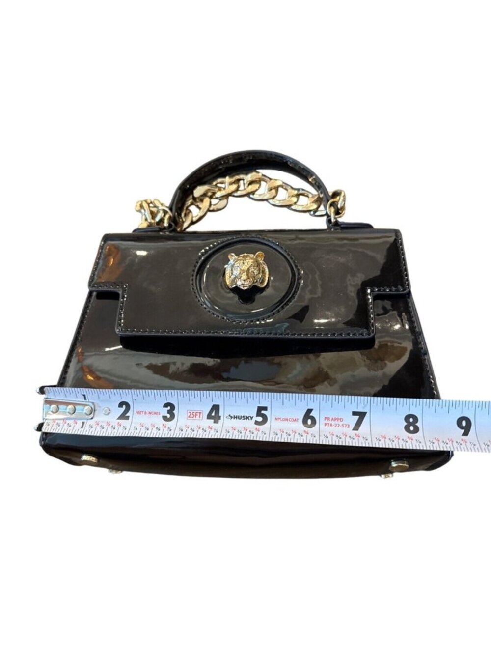 Forever 21 Black Patent Leather Handbag With Gold Chain Accents - Picture 6 of 6